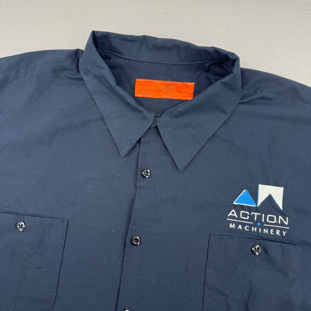 Red Kap Mens 4XL Navy Blue Short Sleeve Workwear Mechanics Button Down Grunge